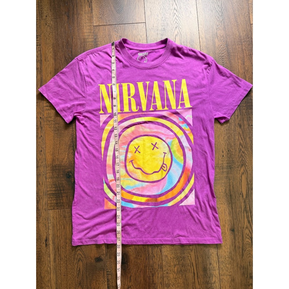 Nirvana Women's XXS Purple Tie Dye Smiley Face Graphic Band T-Shirt - Picture 3 of 5